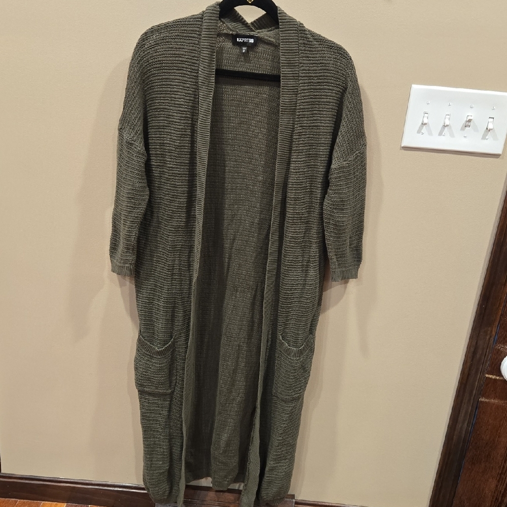 Express Olive Knit Long Cardigan